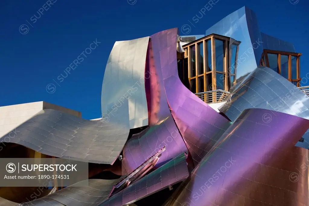 Hotel Marques de Riscal Bodega, futuristic design by architect Frank O Gehry, at Elciego in Rioja-Alavesa area of Spain