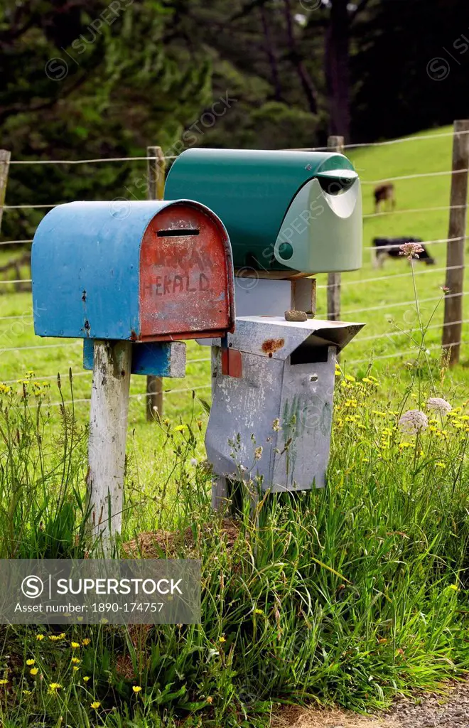 Pair of mailboxes, North Island, New Zealand