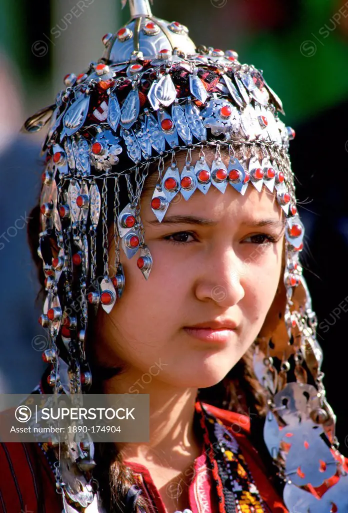A young girl wearing traditional costume, Mary , Turkmenistan