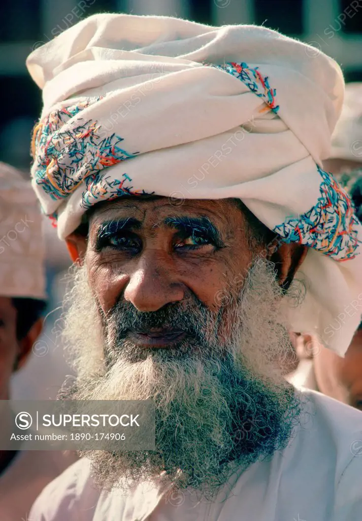 An Omani man with grey beard and moustache in Oman