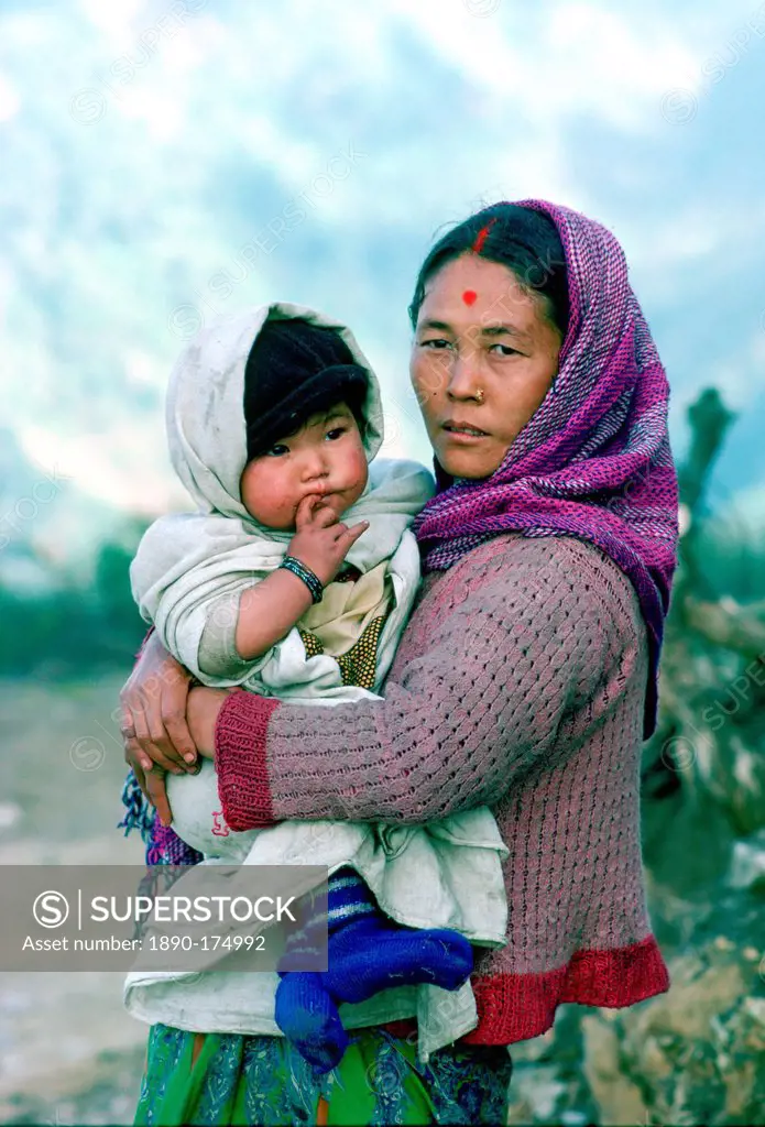 Woman and girl child in rural Nepal.