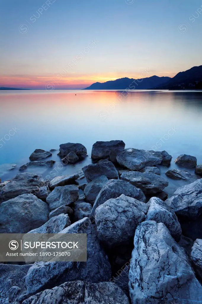 Coastal scenery at sunset, Makarska Riviera, Dalmatia, Croatia, Europe
