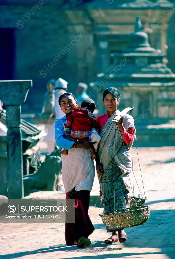Friends two women and a baby, Patan, Nepal