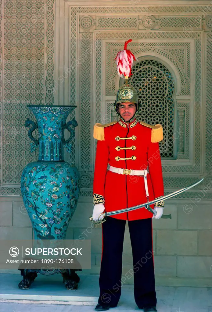 Presidential palace guard holding a ceremonial sword, Tunis, Tunisia