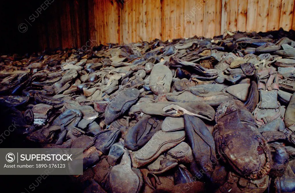 A room full of discarded shoes from victims of the Majdanek Concentration Camp in Poland.
