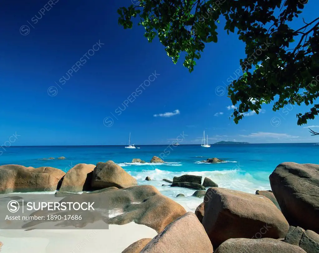 Beach scene, Anse Lazio, Praslin, Seychelles, Indian Ocean, Africa