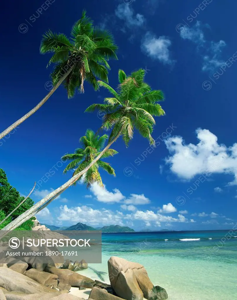 La Digue with Praslin island in background, Anse Severe, Seychelles, Indian Ocean, Africa