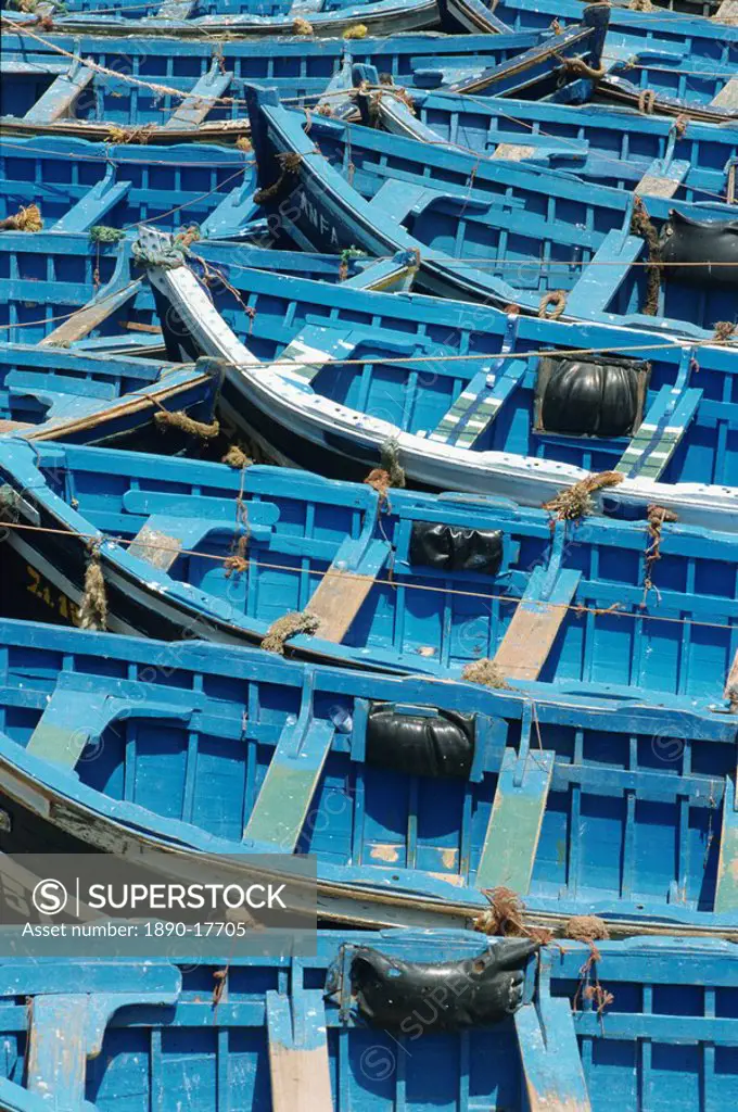 Blue boats, Essaouira, Morocco, North Africa, Africa