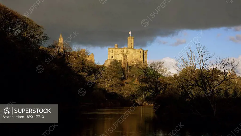 Warkworth castle and river Coquet, near Amble, Northumberland, England, United Kingdom, Europe
