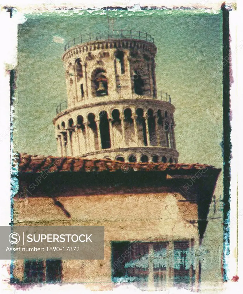 Polaroid Image Transfer of Leaning Tower of Pisa, Pisa,Tuscany, Italy, Europe