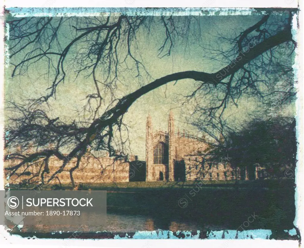 Polaroid Image Transfer of Chapel of King´s College, Cambridge University, Cambridge, Cambridgeshire, England, United Kingdom, Europe
