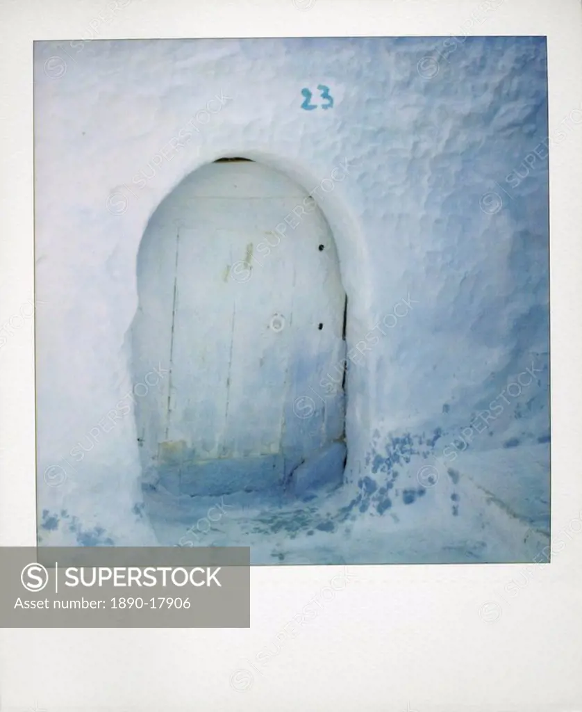 Polaroid of old door and whitewashed wall, Chefchaouen, Morocco, North Africa, Africa