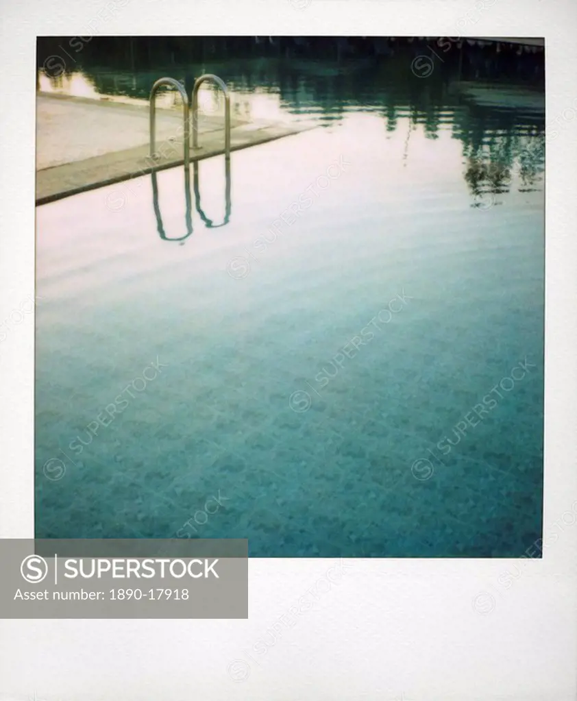 Polaroid of swimming pool with reflections, Fez, Morocco, North Africa, Africa