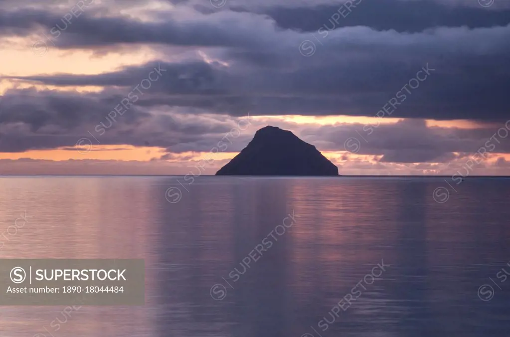 The small island of Litla Dimun before sunrise, Faroe Islands, Denmark, Europe