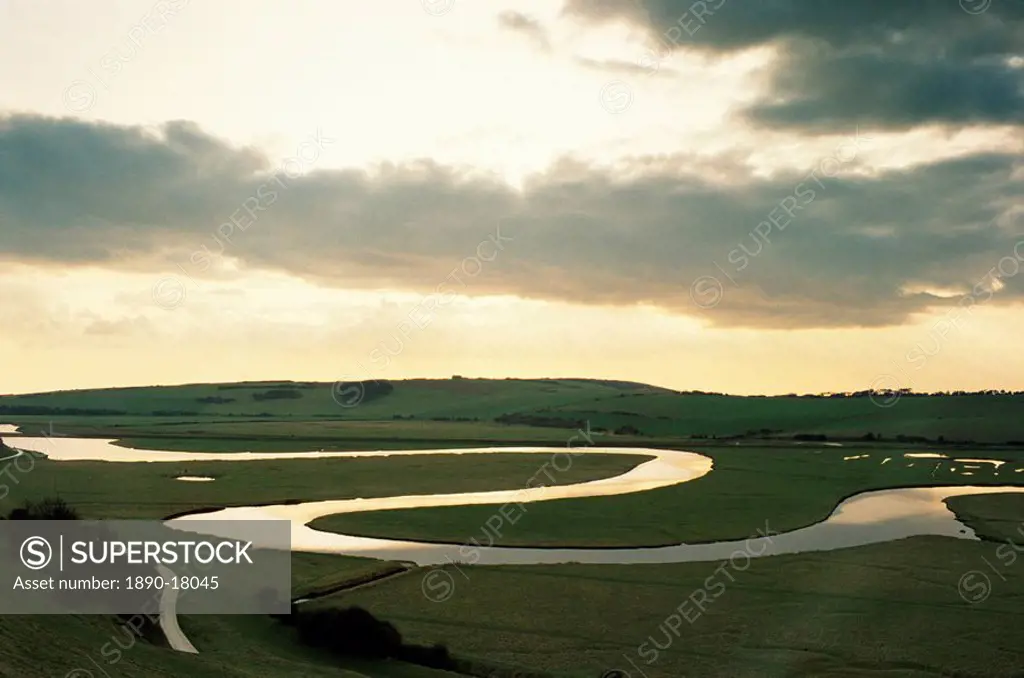 Meanders in the Cuckmere River at Exceat Excete, East Sussex, United Kingdom, Europe