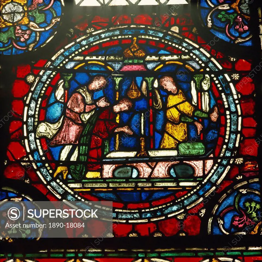 Medieval Beckett window, Canterbury Cathedral, Canterbury, Kent, England, United Kingdom, Europe