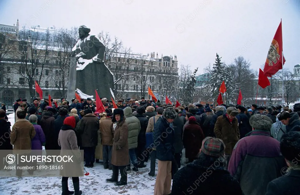Communist Party rally by Marx statue, Moscow, Russia, Europe