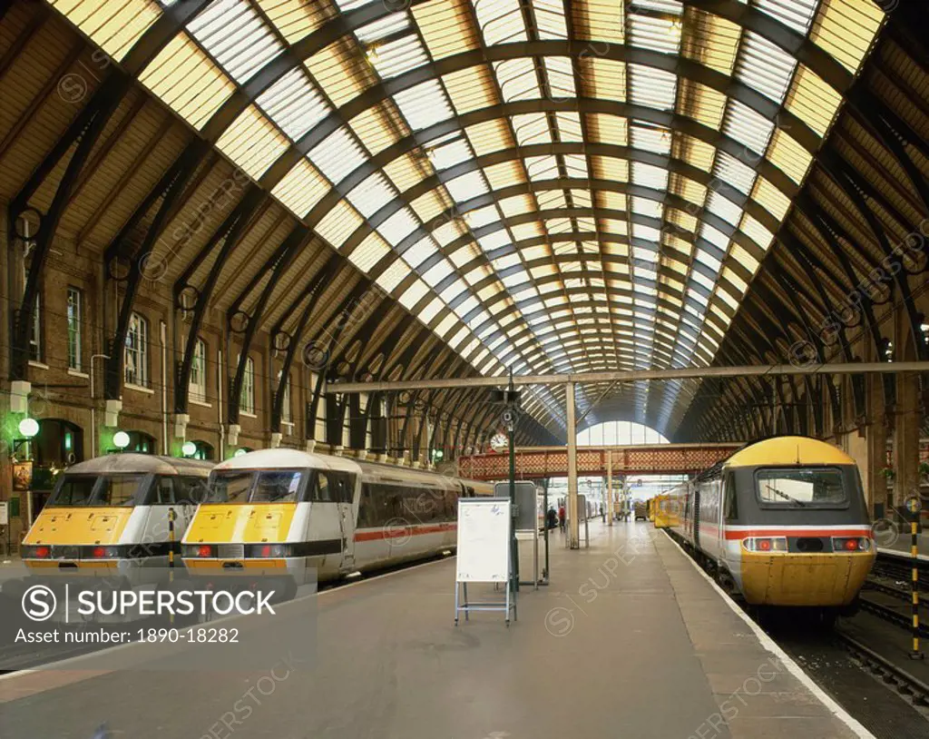 Intercity trains and platform at Kings Cross station in London, England, United Kingdom, Europe