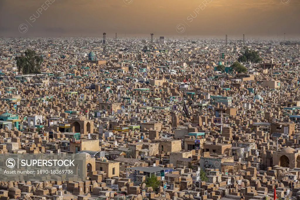 View over Wadi Al-Salam (Valley of Peace) Cemetery, Najaf, Iraq, Middle East