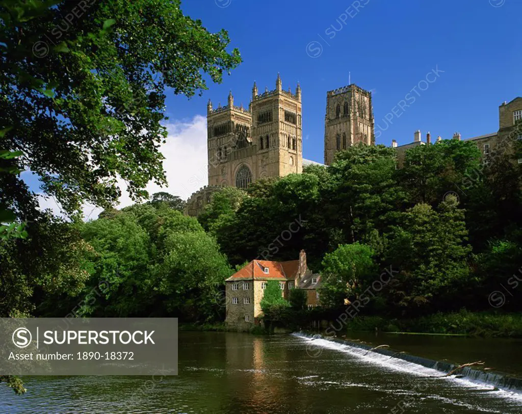 Weir below Durham Cathedral, Durham, England, United Kingdom, Europe