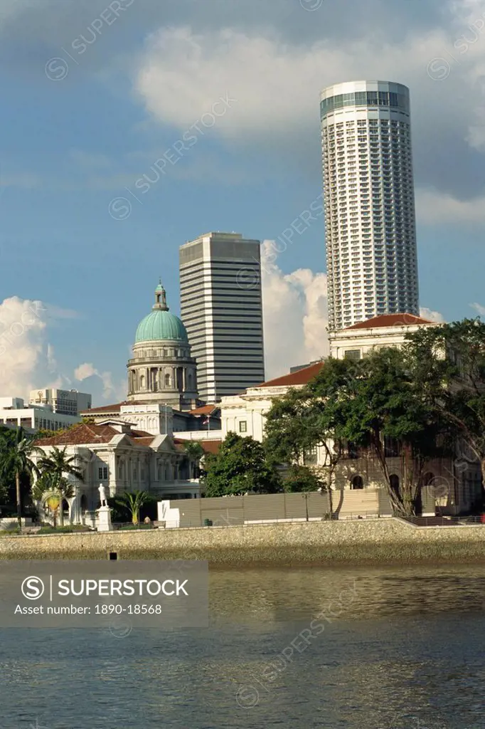 City skyline with colonial and modern buildings including Raffles House, in Singapore, Southeast Asia, Asia
