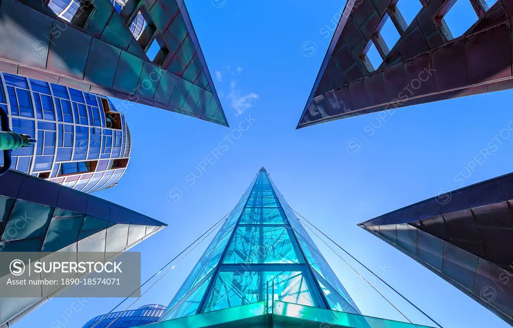 Looking up, skywards view of The Bell Tower, tourist attraction, Perth City, Western Australia, Australia, Pacific