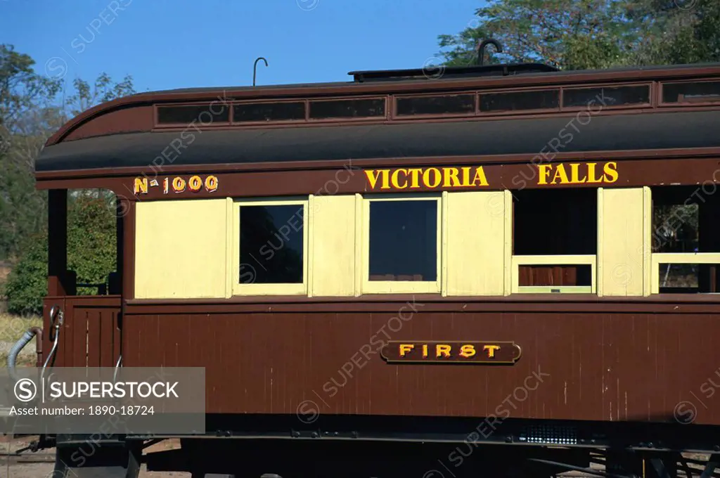 First class carriage at railway station, Victoria Falls, Zimbabwe, Africa