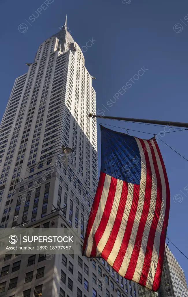 The Chrysler Building and United States Stars and Stripes flag, Manhattan, New York City, New York, United States of America, North America