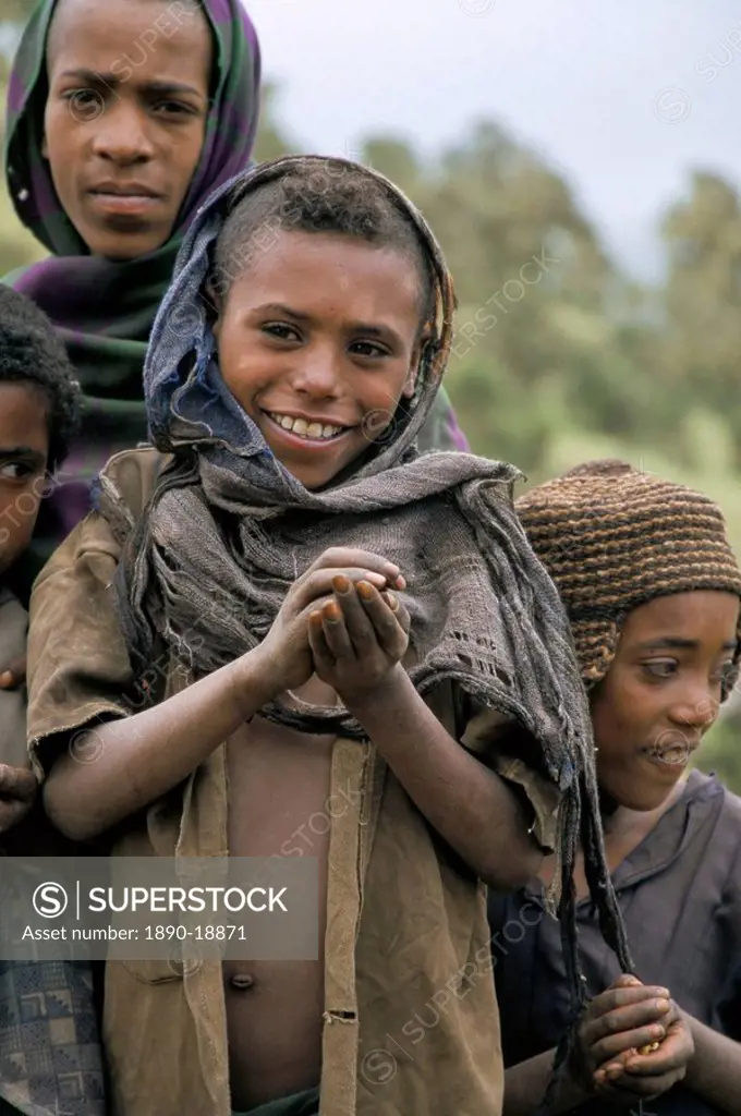 Local children near Chenek, Simien Mountains National Park, Ethiopia, Africa