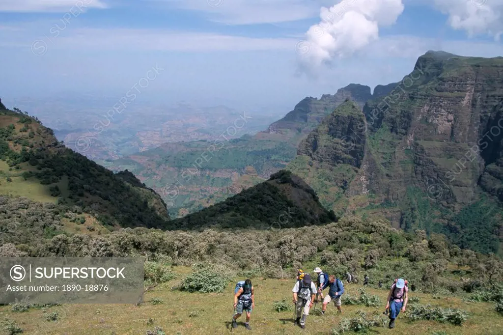 Trekking, Simien Mountains National Park, UNESCO World Heritage Site, Ethiopia, Africa