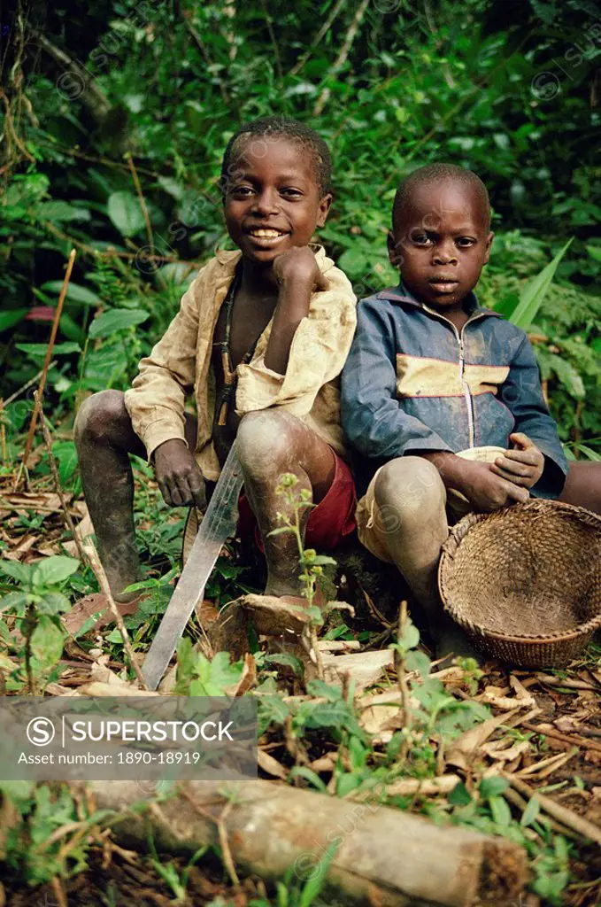 Two boys with machete, Cameroon, Africa