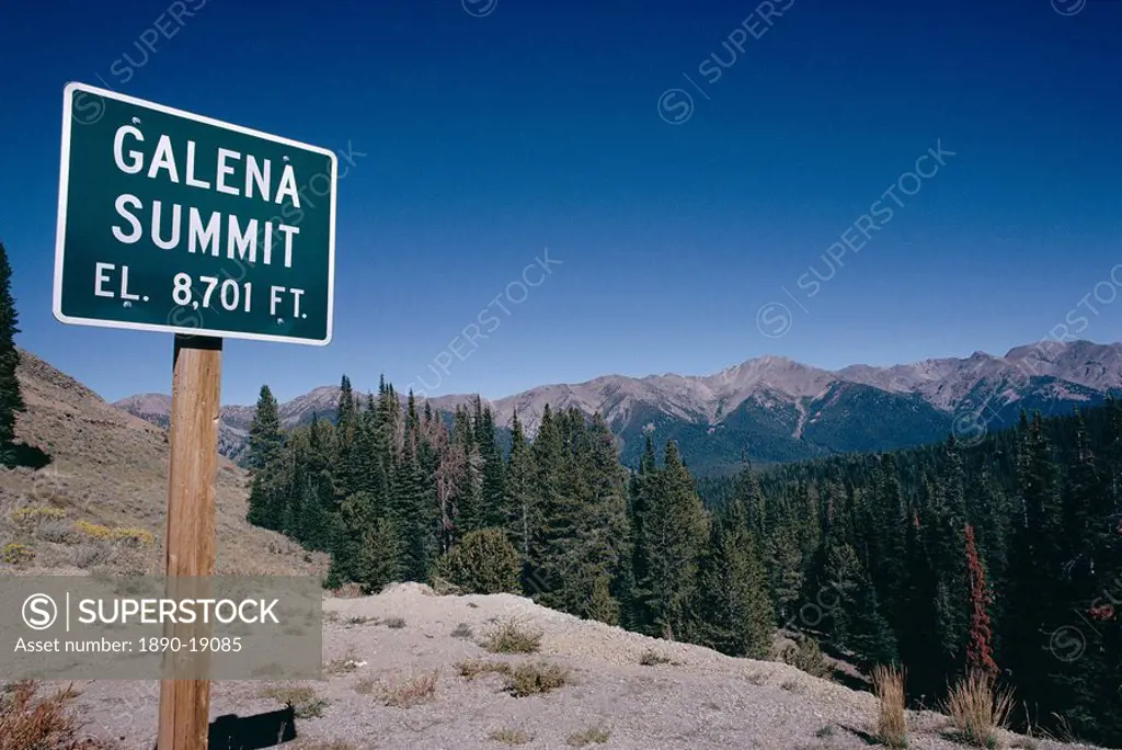 Galena summit view with sign, Sawtooth National Recreation Area, Idaho, United States of America U.S.A., North America