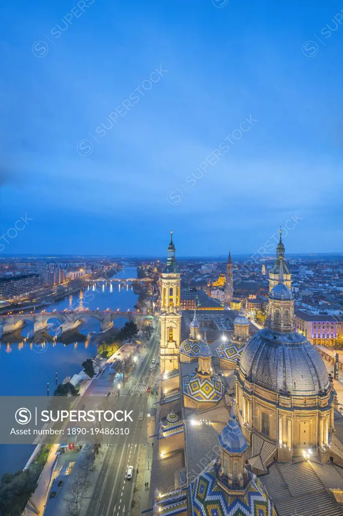 View from the Basilica of Our Lady of the Pillar, Zaragoza, Aragon, Spain, Europe