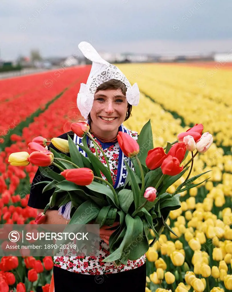 National costume and tulips, Holland, Europe