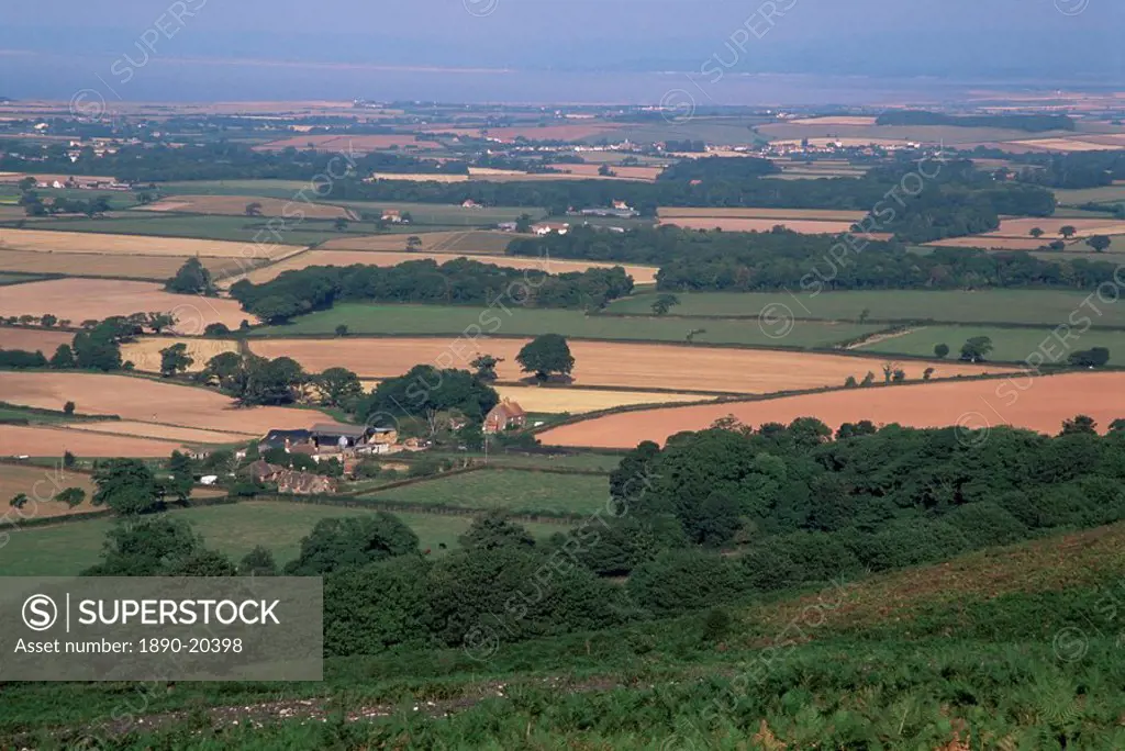 North Somerset and the Bristol Channel in the distance, from the Quantocks, Somerset, England, United Kingdom, Europe