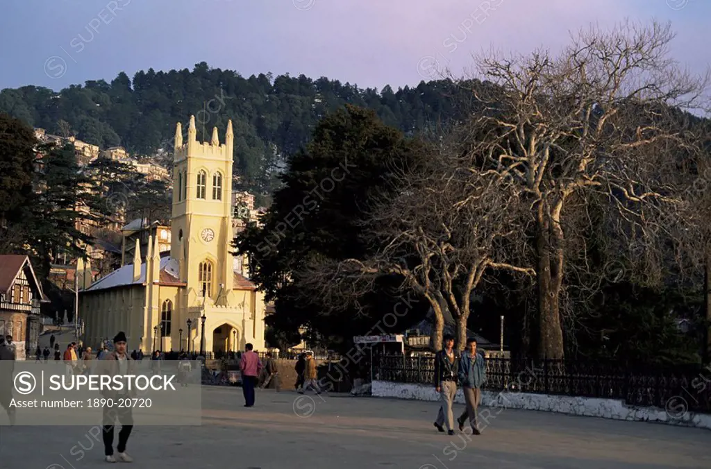 The Mall Square and Christ Church, Simla Shimla, the old British summer capital, Himachal Pradesh state, India, Asia