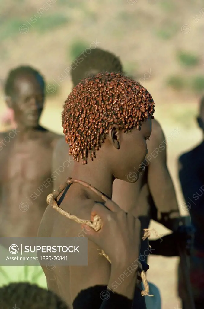 Nuba girl with ochre in her hair, near Garunda village, Sudan, Africa