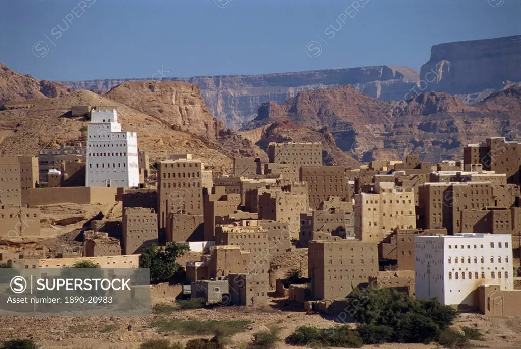 The tall mud brick houses of Habban, built with new wealth from workers in American car industry and old wealth from Jewish silversmiths, in the Hadra...