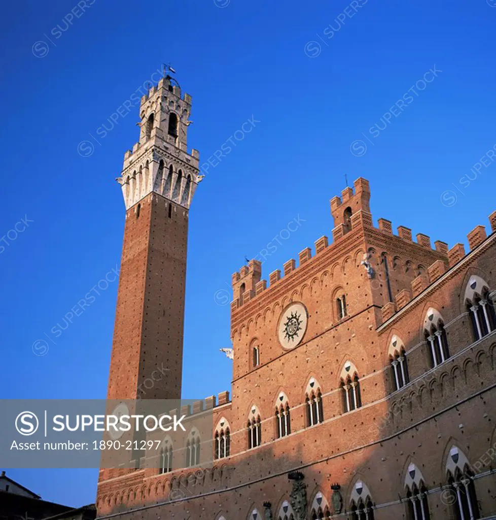 The Torre del Mangia and Palazzo Pubblico, Siena, Tuscany, Italy, Europe