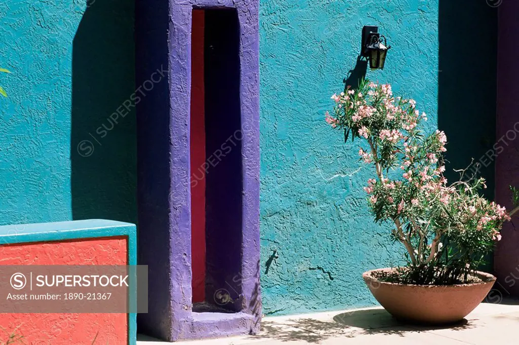 Pastel coloured walls in village, La Placita, Tucson, Arizona, United States of America, North America