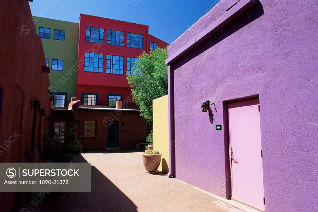Pastel coloured facades in the village, La Placita, Tucson, Arizona, United States of America, North America