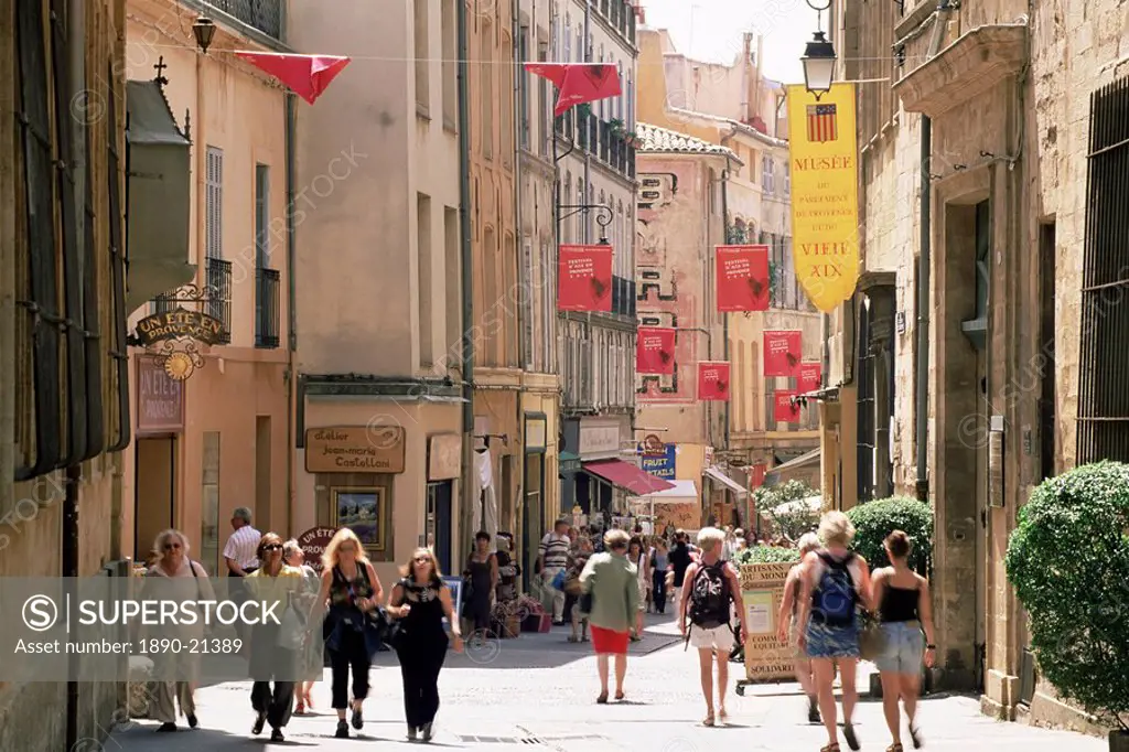 People in the Rue Gaston_de_Saporta, Aix_en_Provence, Bouches du Rhone, Provence, France, Europe