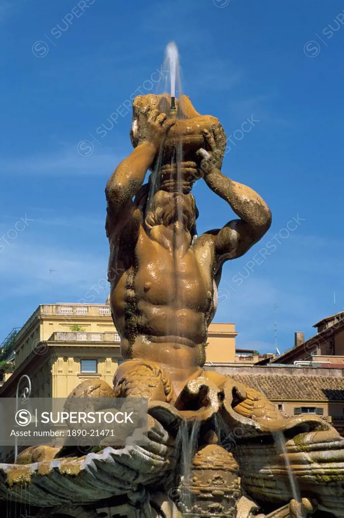 The 17th century Fontana del Tritone by Gian Lorenzo Bernini, Piazza Barberini, Rome, Lazio, Italy, Europe