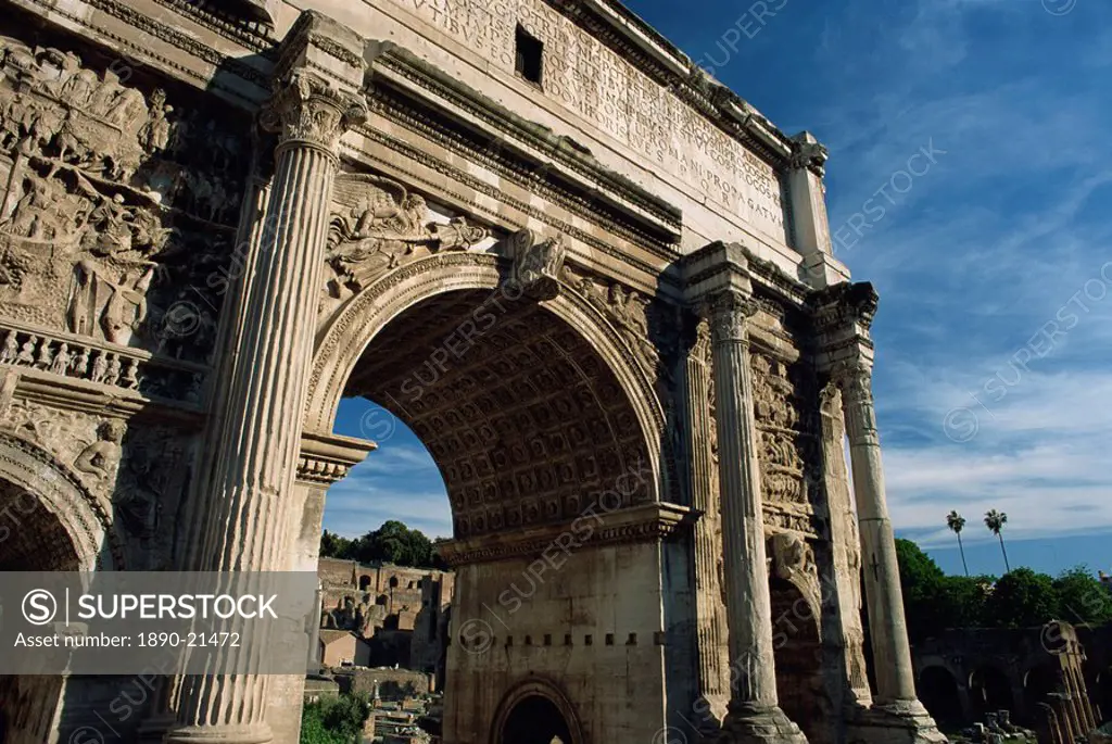 The arch of Septimus Severus, the Forum, Rome, Lazio, Italy, Europe