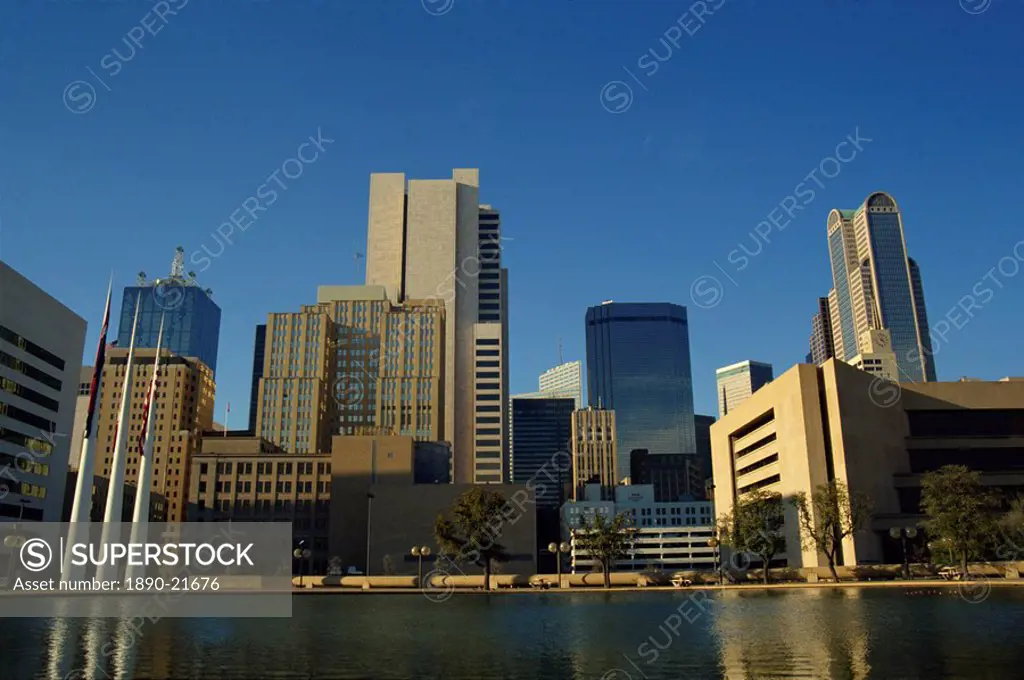 The river and city skyline of Dallas, Texas, United States of America, North America