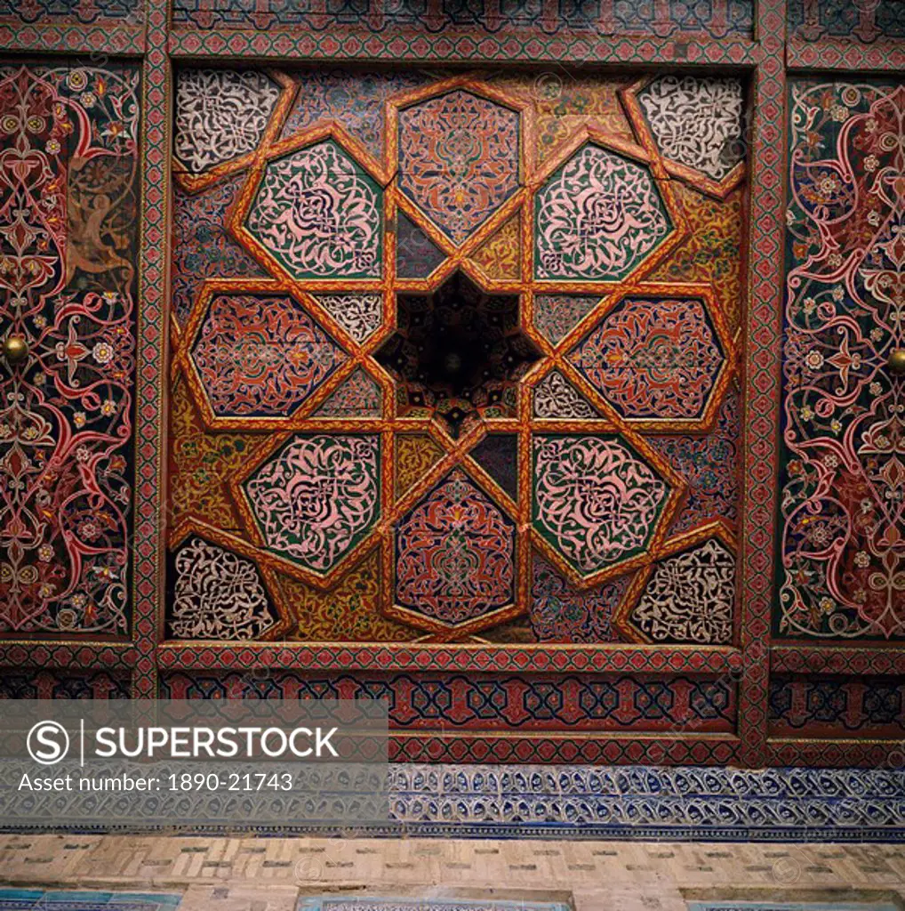 Painted wooden ceiling, Tash_Khaili Palace, Khiva, Uzbekistan, C.I.S., Central Asia, Asia