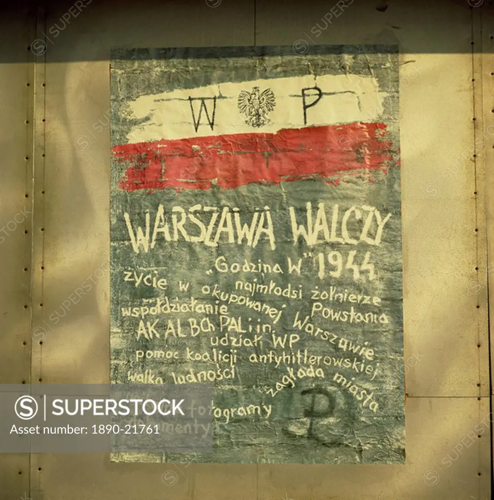 Poster of the 1944 Warsaw Uprising, Warsaw Uprising Monument, Warsaw, Poland, Europe