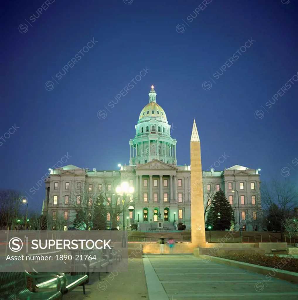 War memorial, in front of the State Capitol, 1886_1908, at night, Denver, Colorado, United States of America USA, North America