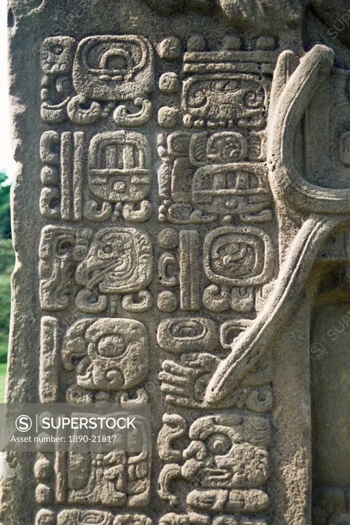 Mayan stela J, dating from 756 AD, Quirigua, UNESCO World Heritage Site, Guatemala, Central America