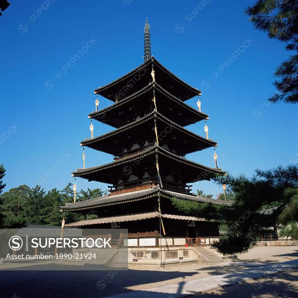 Pagoda, Horyu_ji temple, UNESCO World Heritage Site, founded in 607, Nara, Kansai, Japan, asia